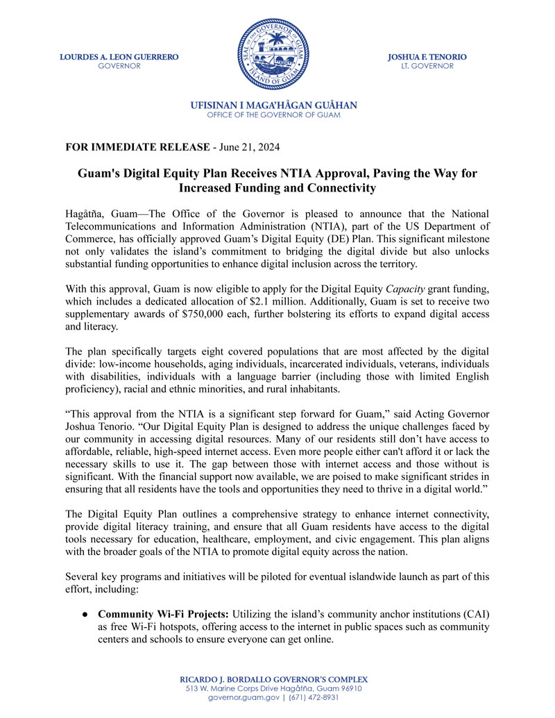 News and Announcements for Guam Broadband.Guam.Gov